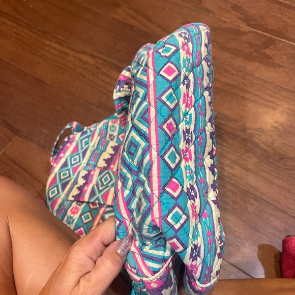 Lilly Reese Teal Pink Striped Back Pack Bookbag Purse - Picture 7 of 9